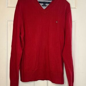 Tommy Hilfiger Men's V-Neck Sweater in Bold Red